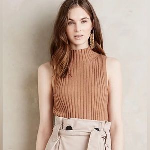 Anthropologie Moth Wide Ribbed Mock Neck Sleeveless Top